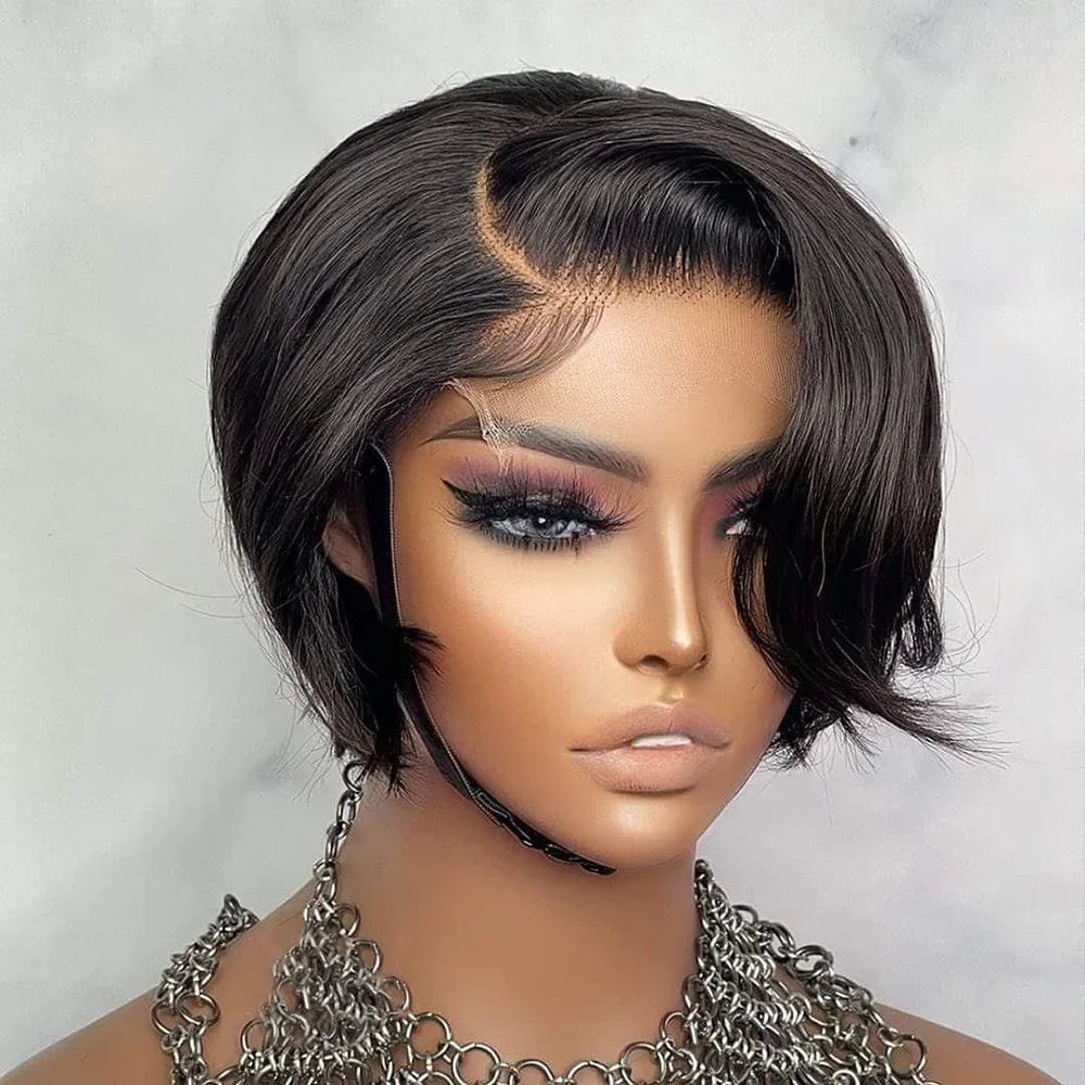 sengpan Side Part Wig Human Hair 13x1 Lace Frontal Wigs HD Transparent Short Bob Human Hair Wigs For Women Lace Front Human Hair Wig