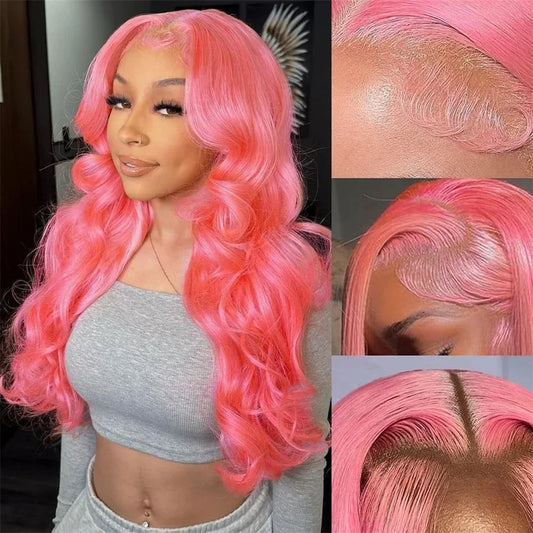 sengpan Body Wave 13x4 13x6 Hd Lace Frontal Wig Pre Plucked Transparent Colored Lace Front Pink Wig For Women Human Hair Wigs