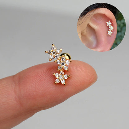 sengpan 1PC  Flower Leaf Tragus Helix Piercing Studs Earrings Women Mini Crystal CZ Stainless Steel Earings Girls Ear Bone Fine Jewelry