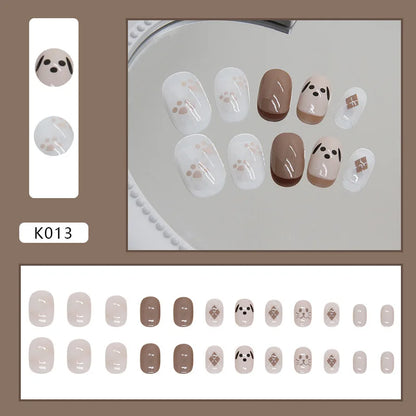 sengpan Cartoon Nails Set Press on Pink Rabbit False Nails for Children Puppy Acrylic Cute Anime Nails Short Stick-on Nail Tips