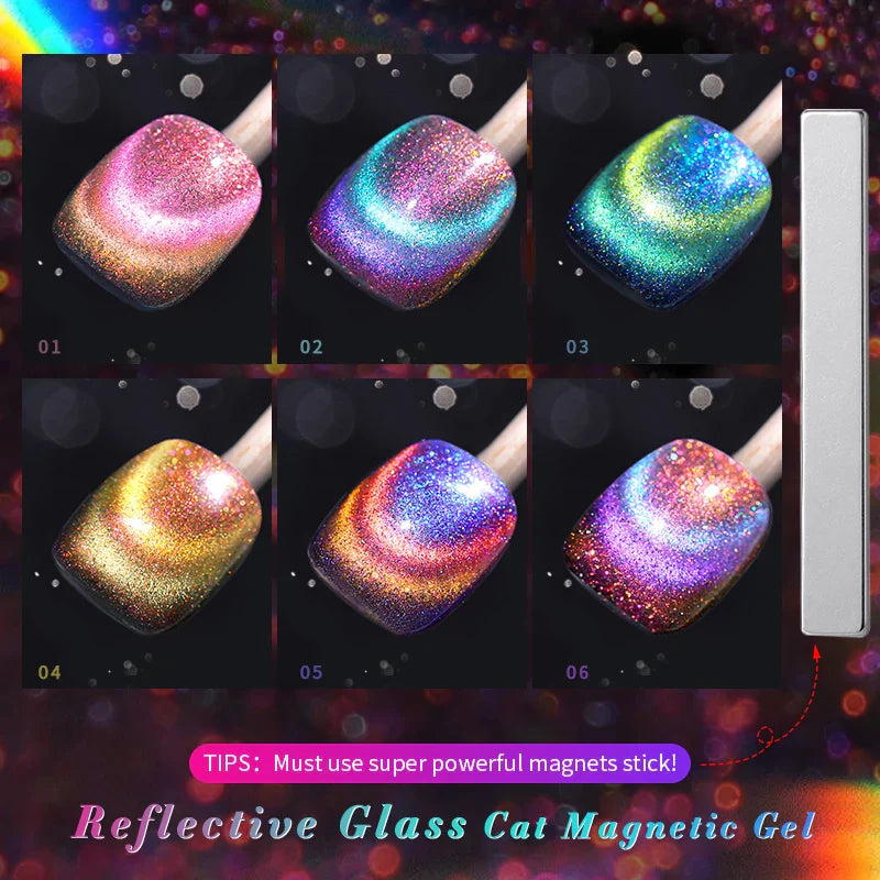 sengpan 10ml Double Light Reflective Glass Cat Magnetic Gel Sparkling Rainbow Color Gel Nail Polish Varnis Semi Permanent