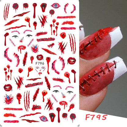 sengpan 3D Halloween Nail Art Stickers Horror Ghost Skull Evil Eye Anime Decals Bloody Rose Sticker for Nail Manicure Decoration LEBF956