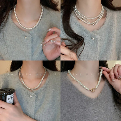 sengpan French Round Long Multi Layered Pearl Necklaces Temperament Collar Chain Sweater Chain Luxury Necklace for Women