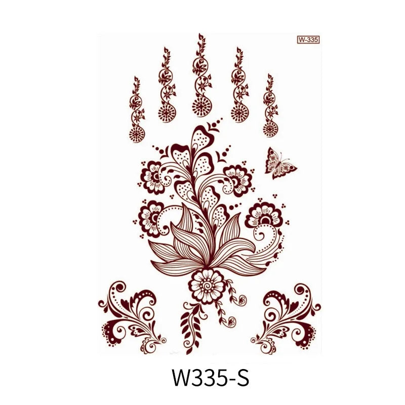 sengpan Brown Henna Lace Temporary Tattoo Sticker Butterfly Mehndi Flower Fake Tattoo for Women Feather Flora Sexy Henna Design Stickers