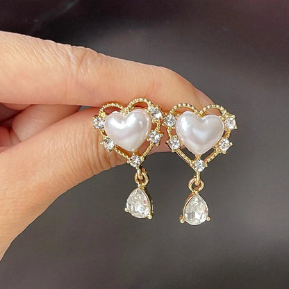 sengpan Love Imitation Pearl Heart Earrings for Women Modern Fashion Girls Earrings Gold Color Statement Ear Accessories Jewelry