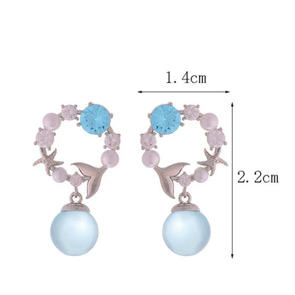 sengpan Sweet Wind Round Earrings Ladies Tail Earrings Fashionable Commuting Personality Light Luxury Temperament Banquet Jewelry