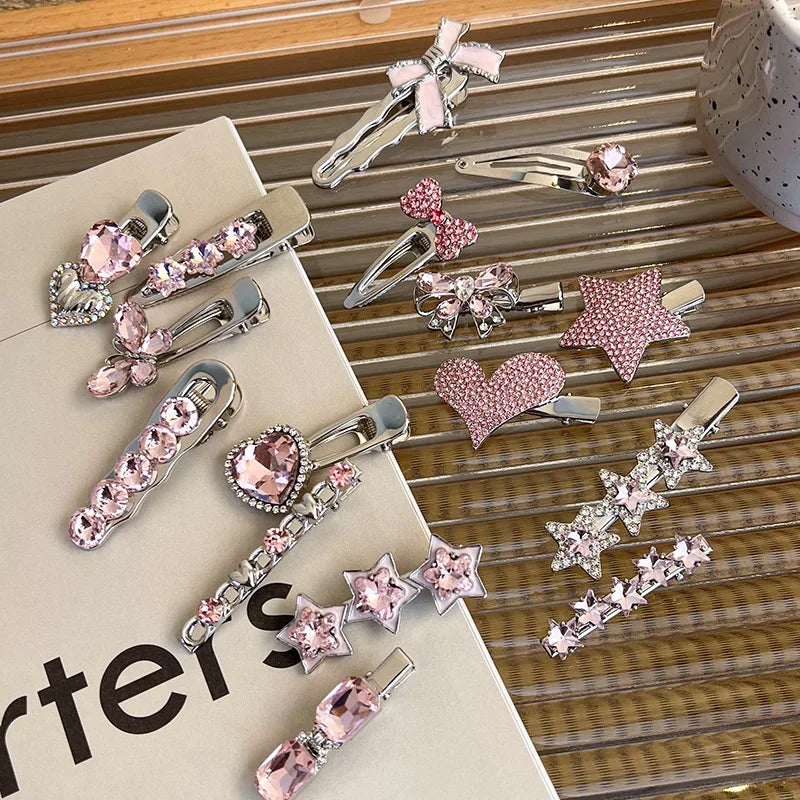 sengpan Y2K Pink Rhinestone Butterfly Bow Star Heart Hairpins Barrettes Women Korean Fashion Kpop Hair Clip Accessories