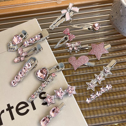 sengpan Y2K Pink Rhinestone Butterfly Bow Star Heart Hairpins Barrettes Women Korean Fashion Kpop Hair Clip Accessories