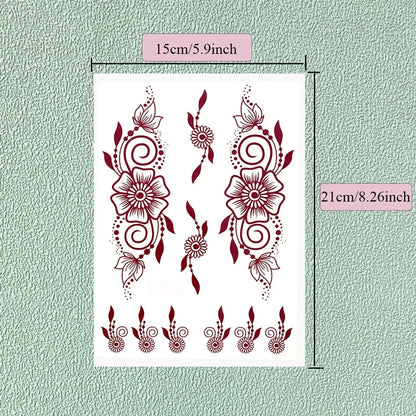 sengpan Brown Henna Tattoos for Women Waterproof Temporary Tattoo Stickers  for Hand Flower Fake Tattoo for Wedding Festival Body Art