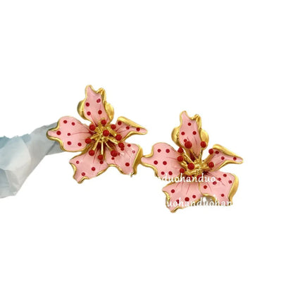 sengpan Exquisite Vintage Pink Flower Earring Classic Korean Style Earrings for Women Romantic Charm Jewellery Delicate Elegant Jewelry