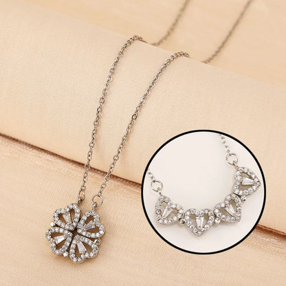 Lianfudai New Two-wearing Heart-to-heart Women's Open-close Clover Necklace Fashion Love Folding Design Collar Chain Pendant Necklace