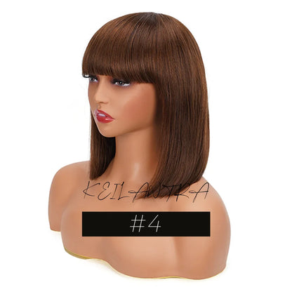 sengpan Straight Human Hair Bob Wigs with Bangs Remy Full Machine Made for Women Hightlight Burgundy Brown Colored BOB Wig