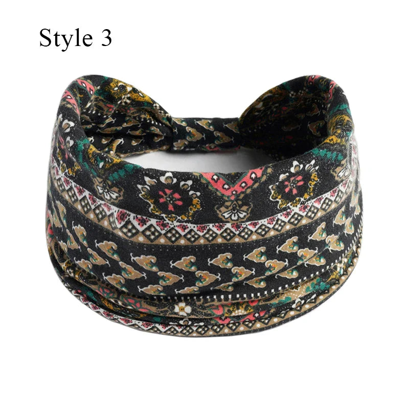 sengpan Boho Knot Turbans Yoga Elastic Head Wrap Women Headband Wide Hairbands Headwear Floral Bandanas Fashion Hair Band Accessories