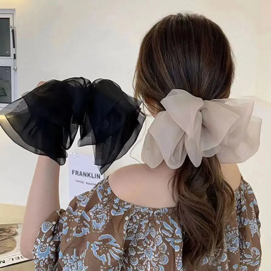 sengpan Big Hair Bows Chiffon Solid Color Large Bowknot Hairpins Spring Clamp Clip for Women Fashion Korea Headwear Accessories New