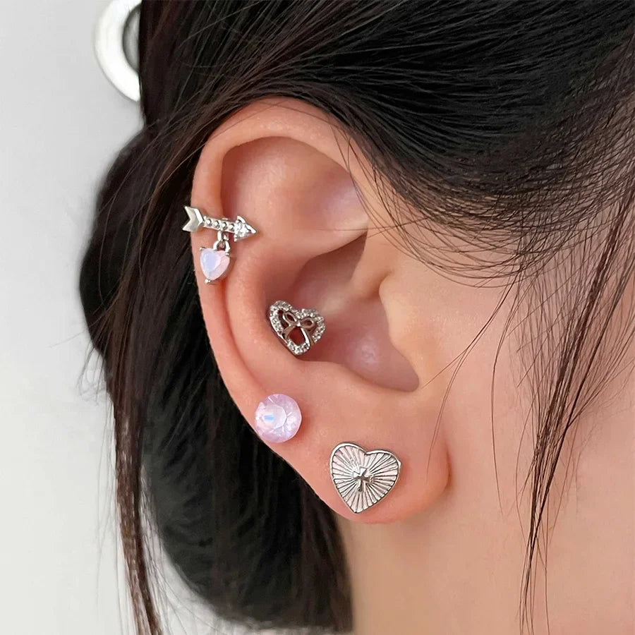 sengpan New Trendy Simple Heart Butterfly Earrings for Women Glossy Stainless Steel Studs Sweet Niche Design Party Jewelry Wedding Gifts