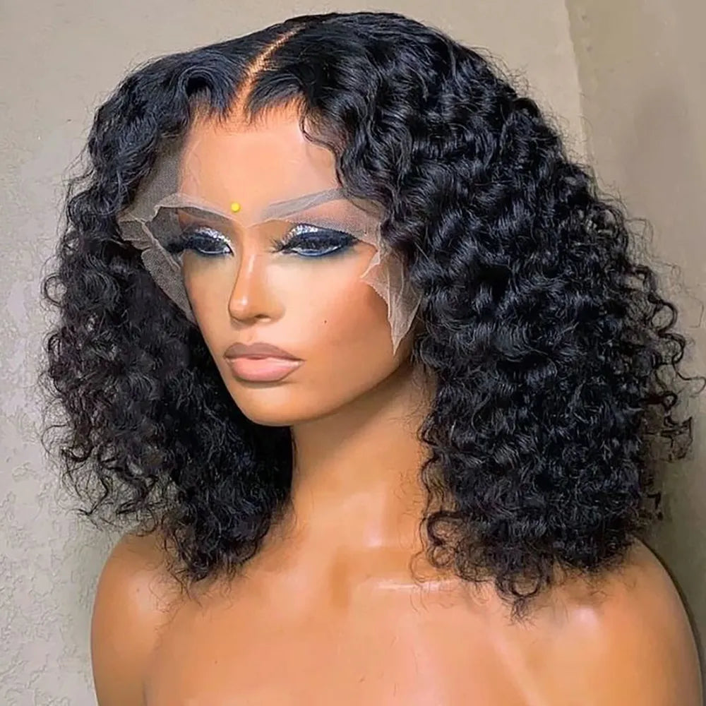 sengpan BOB Lace Front Wig Human Hair Pre Plucked 13x4 HD Transparent Curly Lace Front Wig Glueless Deep Wave Hair Wigs with Baby Hair