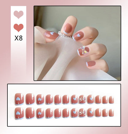 sengpan 24PCS/Box Bowknot Rabbit Pattern Pearl Short Square Designer Fashion Design French Style Full Covering Pressed Fake Nails