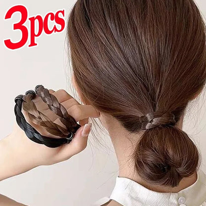 sengpan Wig Braided Fried Dough Twists Braid Hair Ties Elastic for Women's Hair Ring 3 Color Hair Loop Ponytail Truss Up Rope Headwear