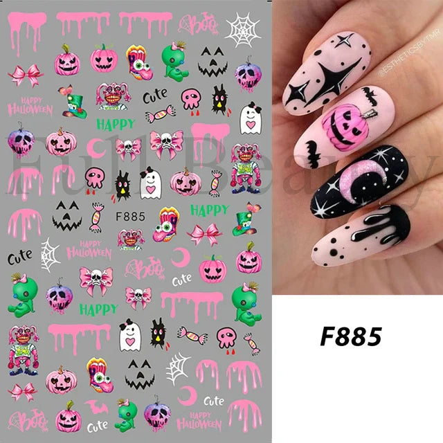 sengpan Spider Nail Art Stickers Halloween Design Ghost Skull Spider Webs Pumpkin Nail Decors Y2K Diamond Charms Manicure Decals GLJI-DZ