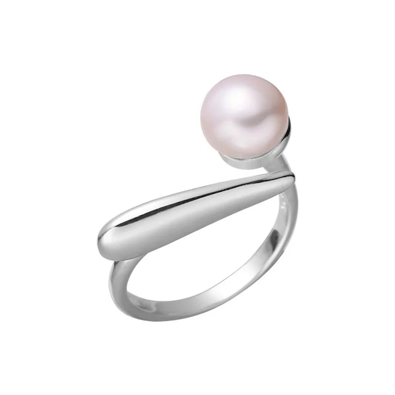 sengpan CLUB  Silver Ring For Women Pearl Simple Open Vintage Handmade Ring Allergy For Party Birthday Gift