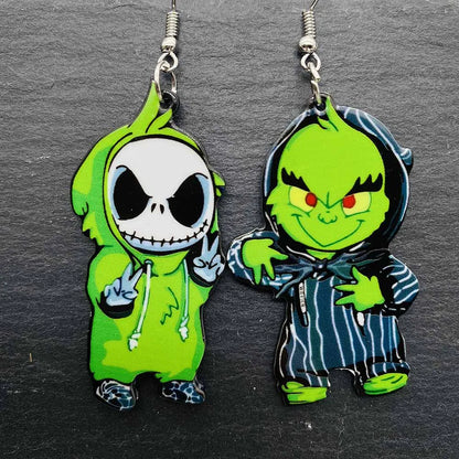 sengpan 19 kinds of Halloween Acrylic Earrings Christmas Night Horror Movie Cartoon Character Asymmetric Earring for Women Jewelry