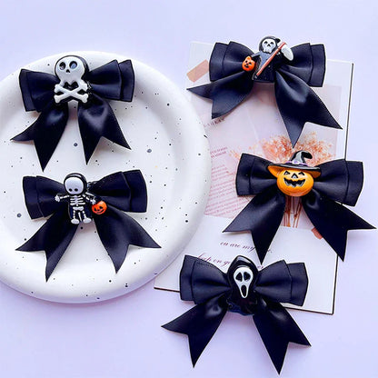 Lianfudai 1PC New Halloween Bows Hair Clips Ghost Witch Hat Pumpkin Hairpins For Baby Girls Hairgrips Barrettes Party Hair Accessories