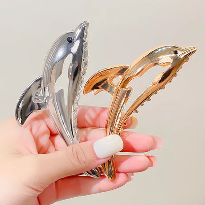 sengpan New Women Elegant Gold Silver Dolphin Shape Metal Hair Claw Lady Solid Color Hair Clip Headband Hairpin Fashion Hair Accessories