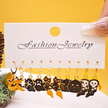 sengpan 10pcs Halloween Art series earrings with horror alloy oil drop pumpkin bat spider web ghost earrings set for women