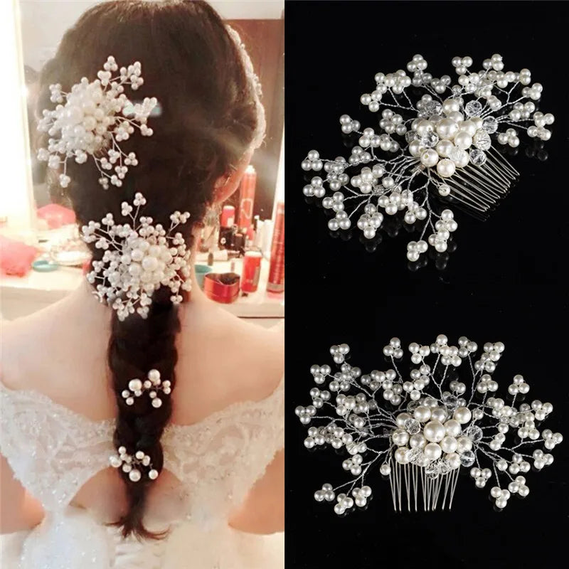 sengpan Women Elegant Hair Comb Clip Beautiful Floral Wedding Pearl Crystal Bridesmaid Bridal Hair Comb Hairpin Jewelry Hair Accessories