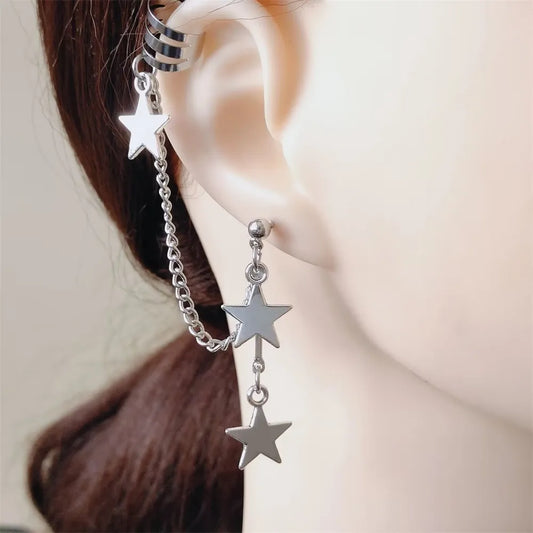 sengpan Personalized Fashion Chain Star Earrings Pendant C Ear Cuff Non Piercing Ear Ear Clip Men Women Party Punk Earrings Jewelry Gift