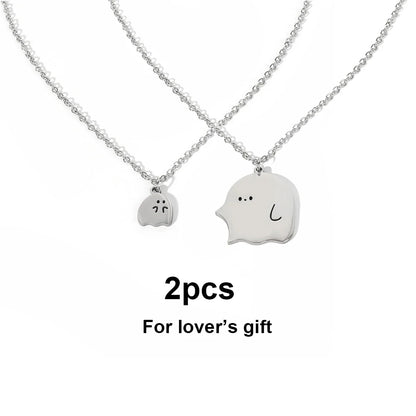 sengpan Two Little Couple Necklaces Cool Ghost Pendant Necklace Women Men Sweater Clavicle Chain Jewelry Valentine‘s Day Gift’