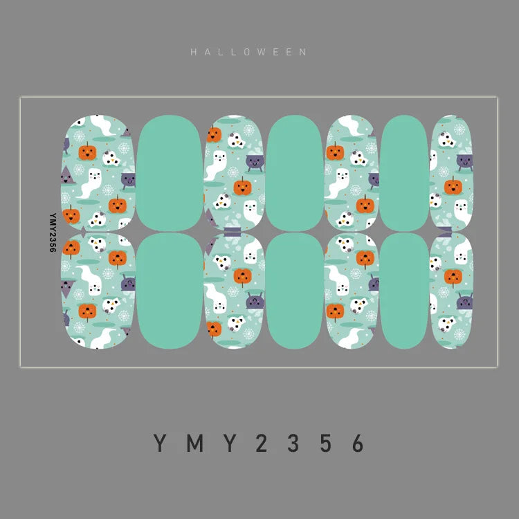 sengpan Baking Free Halloween Nail Stickers Full Sticker Fashion Nail Art Jewelry  Pumpkin Ghost Wholesale Applique Nail Sticker