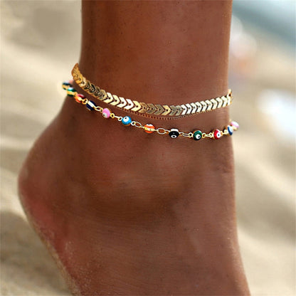 sengpan Simple Heart Boho Anklet Bracelets For Women Summer Holiday Beach Chain Bead Ankle Bracelet On Leg Foot Wedding Party Jewelry