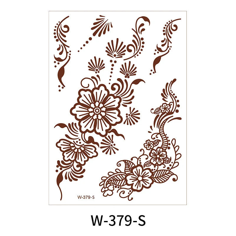 sengpan Brown Henna Lace Temporary Tattoos Sticker For Women Mehndi Stickers for Hand Neck Body Feather Flora Henna Tattoo Waterproof