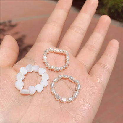 sengpan Elegant Sweet Natural Freshwater Pearl Ring Women Girls Beaded Elastic Rings Fashion Wild Casual Lolita Jewelry Creative Present