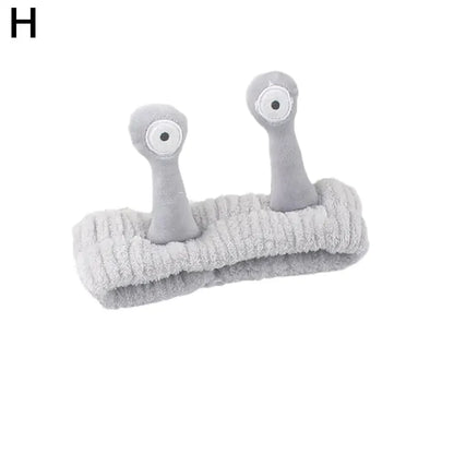 sengpan Cartoon Big Eye Snail Headband For Washing Face Cute Elastic Snail Makeup Hair Band Soft Coral Fleece Hairbands For Women Girls