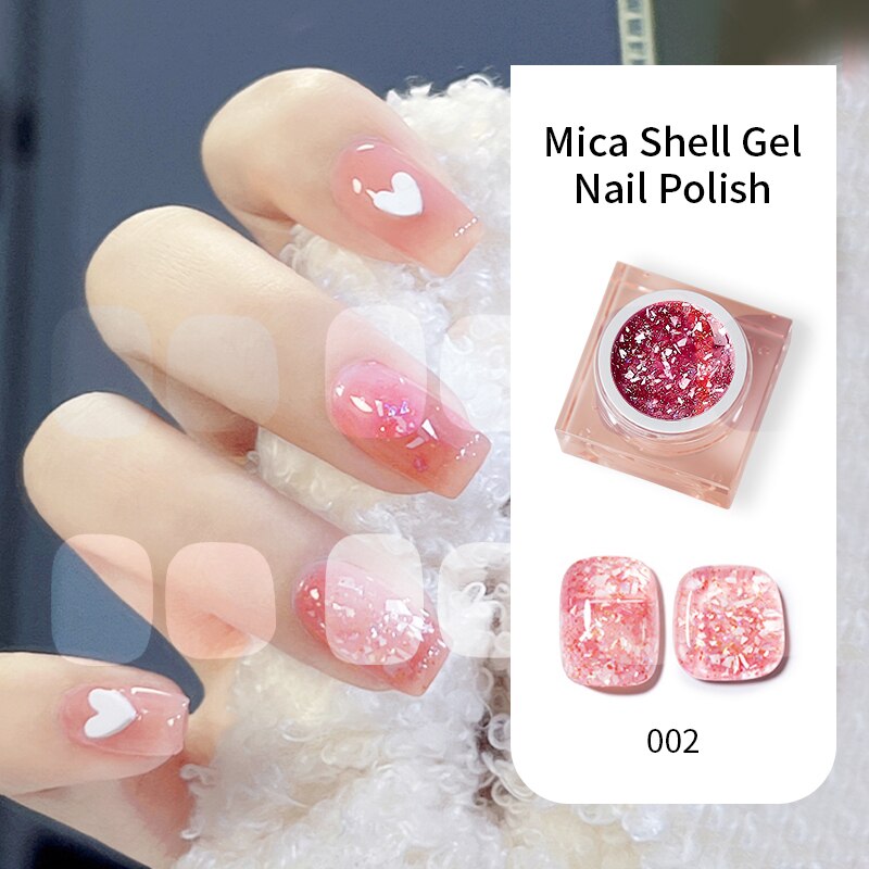 Lianfudai 2023 New Gel Nail Polish 6 Colors Mica Shell Ice Transparent Shell Color Canned Nail Polish Gel Shiny Galaxy UV LED Soak Off Gel