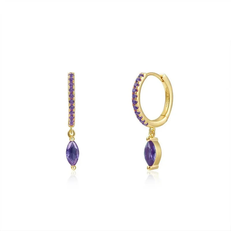 Lianfudai Violet Cubic Zirconia Hoop Dangle Earrings For Women Fashion Gold Plated Earring Set 2024 Jewelry Accessories Wholesale