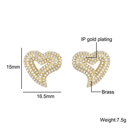 sengpan Hip Micro 1Pair Heart Shape Pave Baguette Cubic Zircon Stone Ice out Stud CZ Earring Bling Copper Earrings For Women Men Jewelry