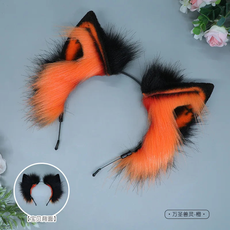 sengpan Halloween Gothic Style Headband Simulation Plush Cat Ear Hairband Bat Wings Hair Hoop Cosplay Hair Accessories Dress Up Prop