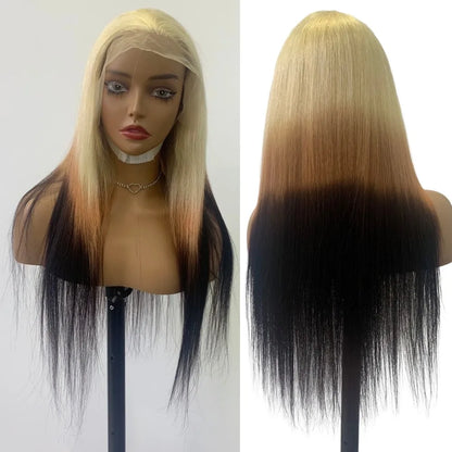 sengpan 613 Lace Front Human Hair Wigs Pre Plucked 13x4 HD Lace Front Wig Reverse Ombre Hair On Blonde 3 Tone Ombre Wigs On Sale