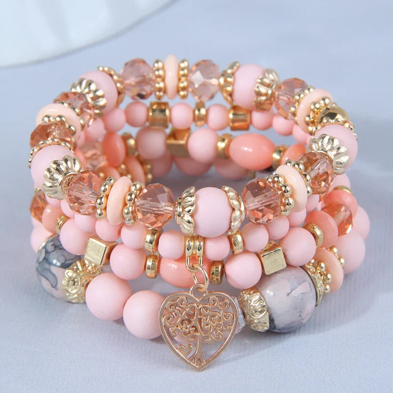 sengpan  Bohemian White Crystal Beads Strand Bracelets For Women Girls Ethnic Tree Of Life Charm Wrap Bracelet Pulseira Feminina