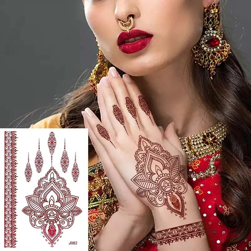 sengpan Brown Henna Tattoo Stickers Waterproof Temporary Tattoos Fake Tattoo for Women Body Art Hena Design Mehndi Stickers for Hand