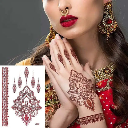 sengpan Brown Henna Tattoo Stickers Waterproof Temporary Tattoos Fake Tattoo for Women Body Art Hena Design Mehndi Stickers for Hand