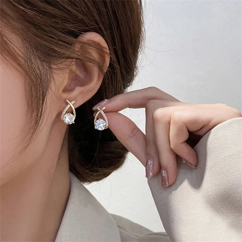 sengpan Fashion Cross Stud Earrings For Women Girls Korean Style Elegant Crystal Jewelry Ear Rings Fishtail Lady Earrings Gift