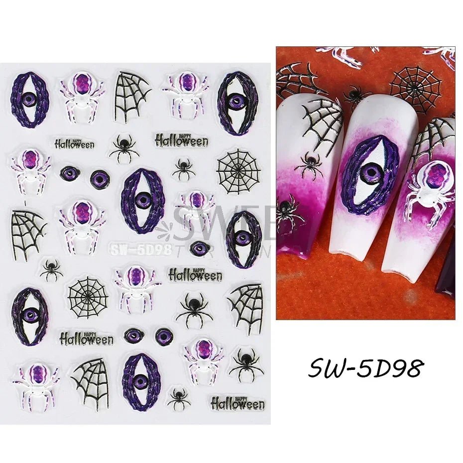 sengpan 5D Relief Skeleton Hand Halloween Nail Art Stickers Devil's Eye Slider Decal DIY Manicure Decoration Tips Nail Accessories Tools