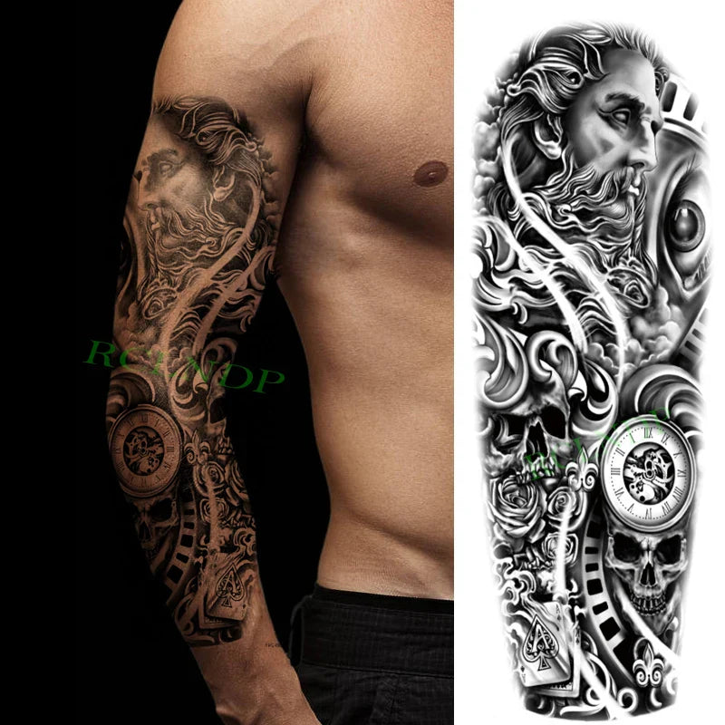 sengpan Waterproof Temporary Tattoo Sticker Anubis Ancient Egypt Greece Zeus Eye Full Arm Fake Tatto Flash Tatoo Sleeve for Men Women