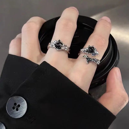 Lianfudai Crystal Rings Kpop Heart Adjustable Ring Irregular Geometry Punk Vintage Rings for Women Girls New Fashion Jewelry