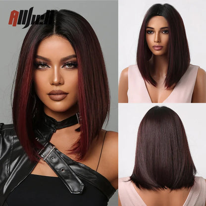 sengpan Short Brown Ombre Blonde Cosplay Wig Synthetic Straight Wigs for Black Women Heat Resistant Halloween Party Daily Natural Hair