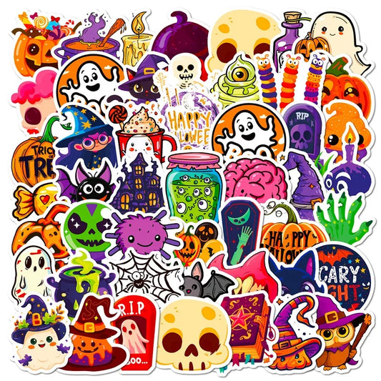 sengpan 50PCS Cute Halloween PVC Sticker Aesthetic Decoration Scrapbooking Korean Stationery Hand Accounting Tools Supplies for Kids